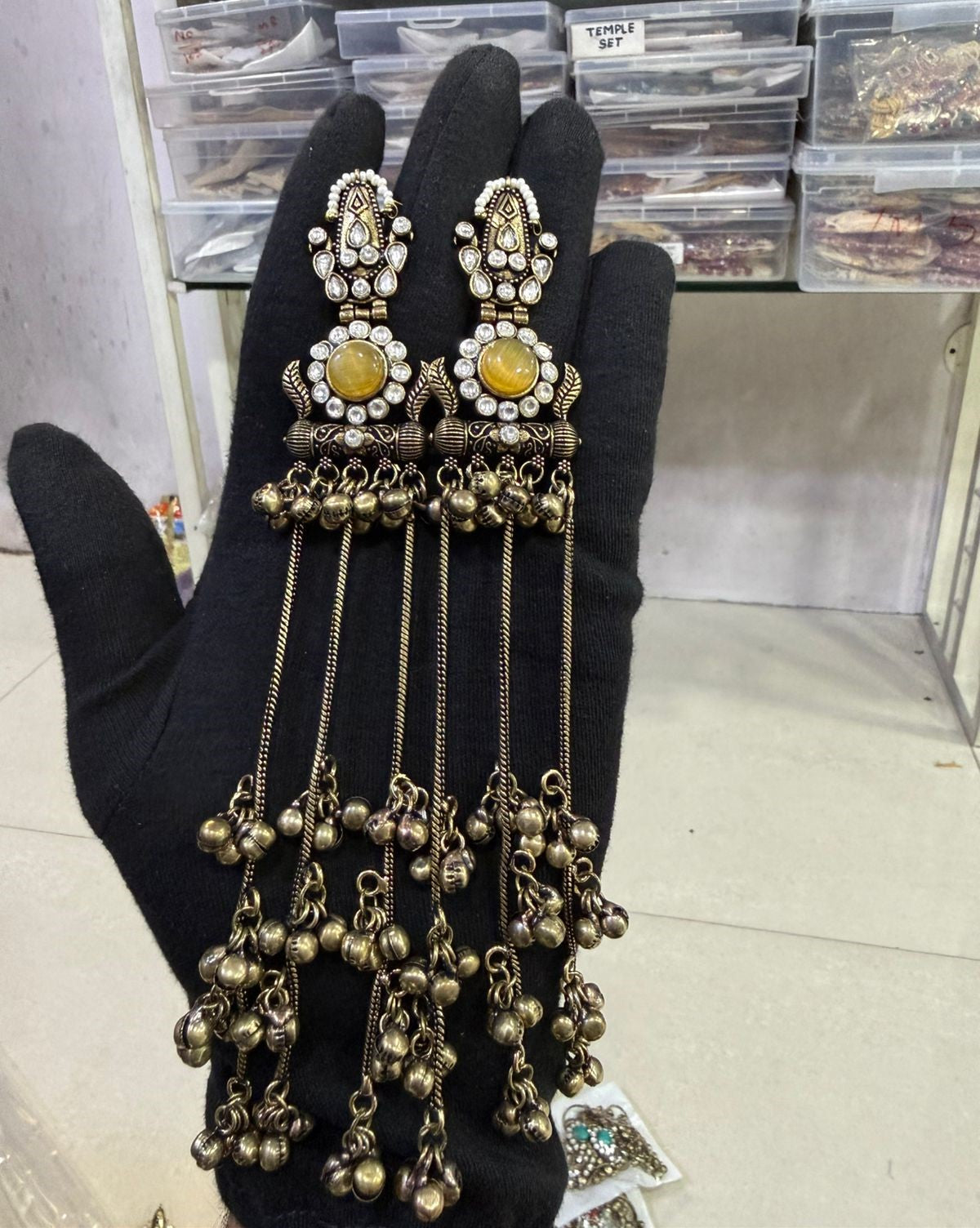 Oxidized Gold Long Kashmiri Earrings